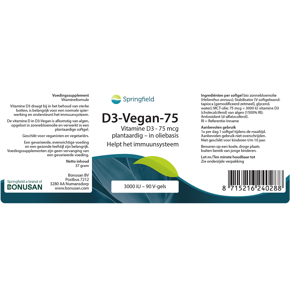 D3-Vegan-75 vit. D3 75 mcg (3000 iU) 90 V-gels