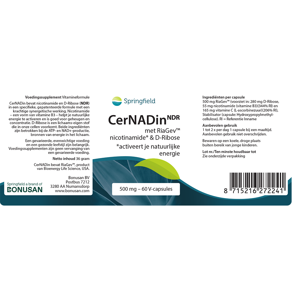 CerNADin Nicotinamide & D-ribose 500 mg 60 V-caps.