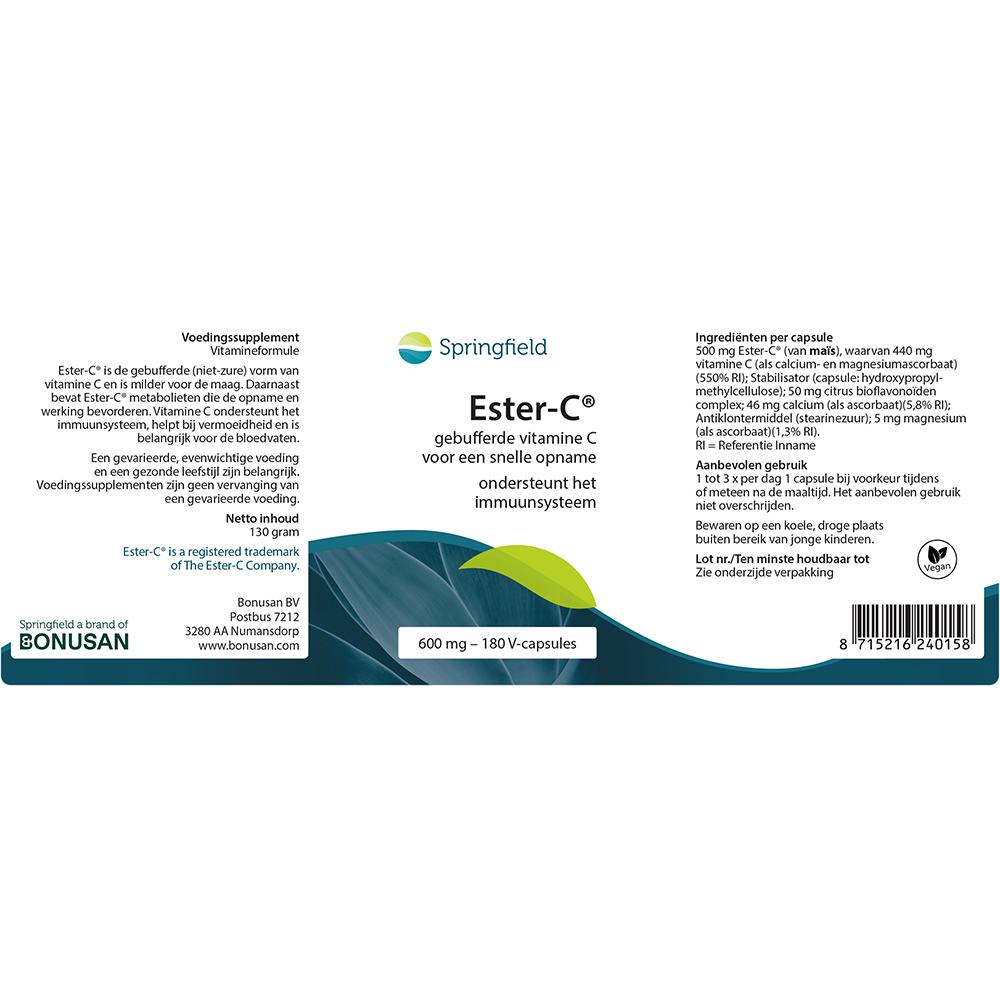 Ester C Vitamine C met bioflavonoïden 180 V-caps.