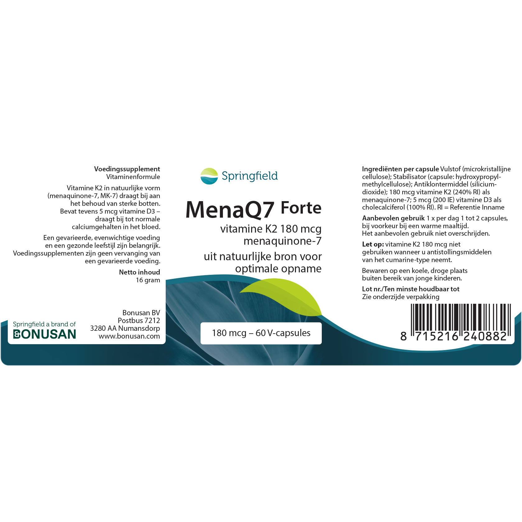 MenaQ7 Forte 180 mcg vit. K2 + 5 mcg vit. D 60 V-caps.